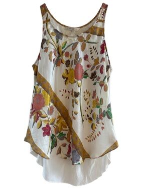 TINY Floral Print Sleeveless Tank Top - White with Multicolor Flowers -S/small M